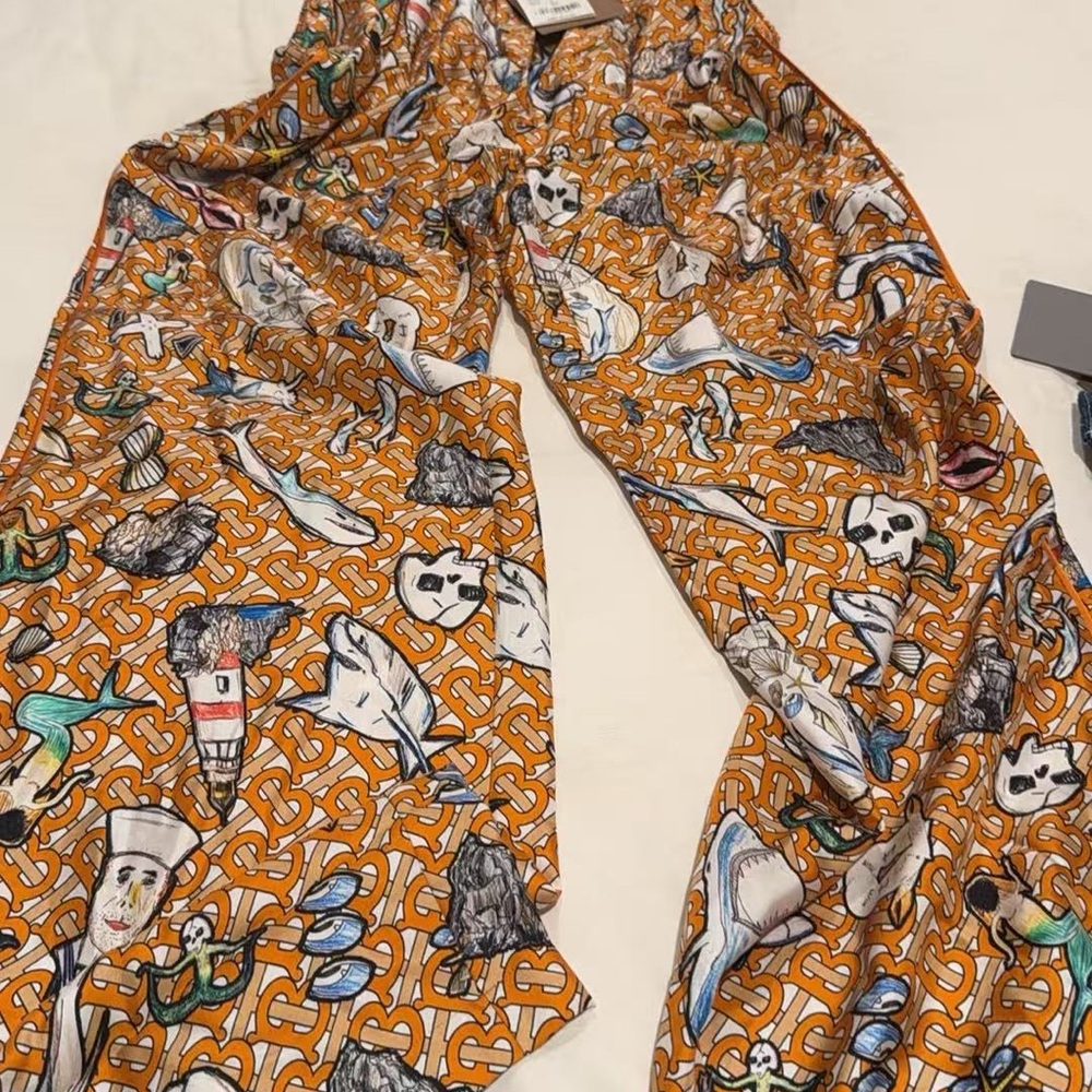 Burberry Orange and White Graphic Print Pants